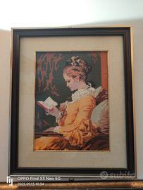 quadro mezzo punto donna con libro