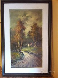 Quadro Dipinto ad olio firmato cornice ricamata