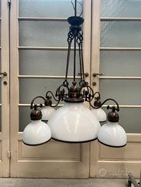 Grande lampadario sala pranzo ottone vetro lattimo