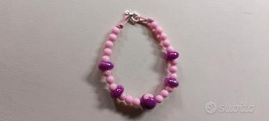 Bracciale donna ragazza con perline rosa e viola 