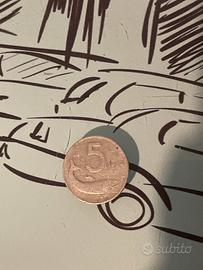 5 lire delfino 1954 con scritta romagnoli concava