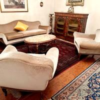 Divano e due poltrone velluto beige vintage 