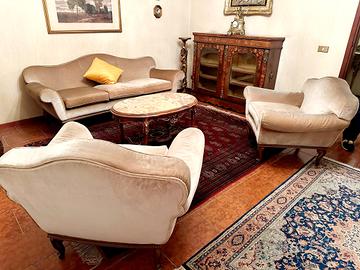 Divano e due poltrone velluto beige vintage 