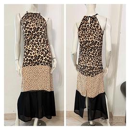 DENNY ROSE Maxi abito beige nero marrone leopardo