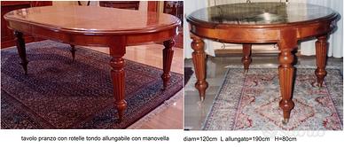 Tavolo vittoriano rotondo allungabile
