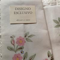 Set lenzuola matrimoniale in cotone dipinte a mano