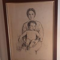 Quadro carboncino Madonna con bambino 