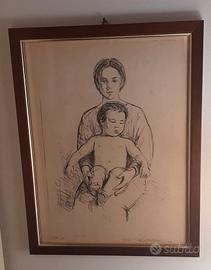 Quadro carboncino Madonna con bambino 