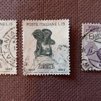 Lotto 3 francobolli a tema "Giuseppe Garibaldi"