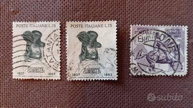Lotto 3 francobolli a tema "Giuseppe Garibaldi"