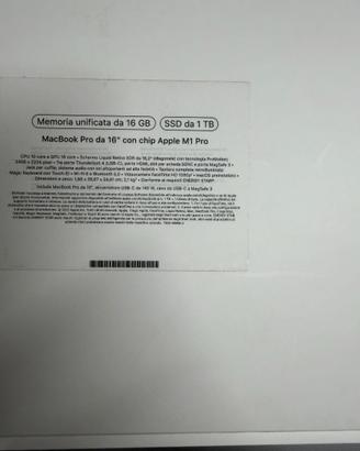 Macbook Pro 16 M1 PRO 1 Tb 16gb ram