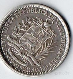 2 Bolivar argento  Venezuela 1960 Originale