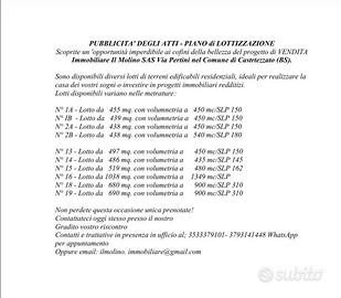 Sono disponibili diversi lotti in elenco edificabi