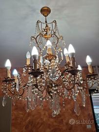 Lampadario ottone e cristallo