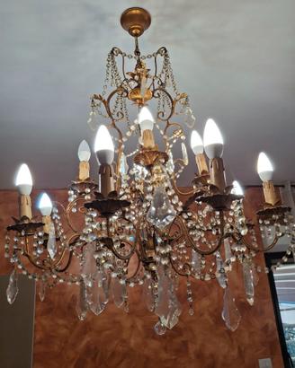 Lampadario ottone e cristallo