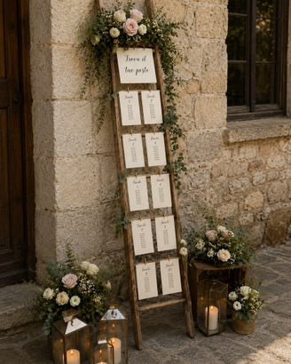 Scala in legno- tableau matrimoni ed eventi