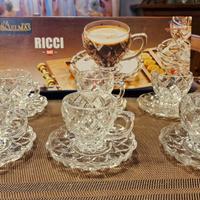 Set 12 tazzine e piattini in vetro inciso Elmas