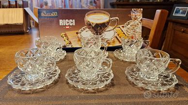 Set 12 tazzine e piattini in vetro inciso Elmas