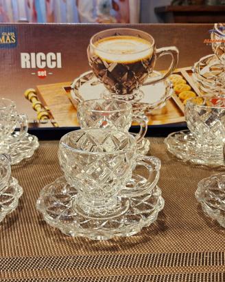 Set 12 tazzine e piattini in vetro inciso Elmas