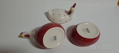 Set 2 Galline Ceramica Porta Uova Contenitori