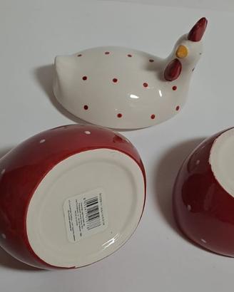Set 2 Galline Ceramica Porta Uova Contenitori