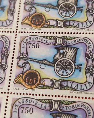 foglio 50 francobolli il tasso e la storia postale