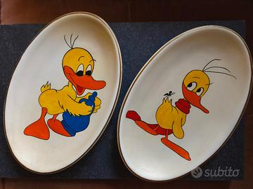  coppia piatti a muro paperotti vintage ceramica 