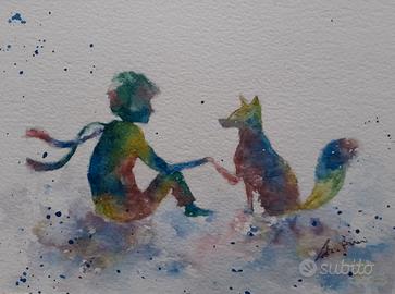 Dipinto ad acquerello Piccolo Principe con cornice