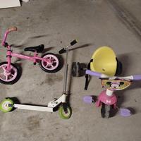 bicicletta senza pedali+monopattino+triciclo 