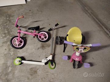 bicicletta senza pedali+monopattino+triciclo 