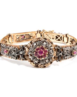 Bracciale in oro giallo 18kt e argento con rubini