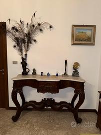 Console antica con piano in marmo e specchio