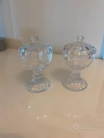 Coppia coppette in vetro con coperchio, stile retò