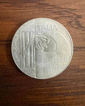 moneta 20 lire - Mussolini "littore / cappellone"