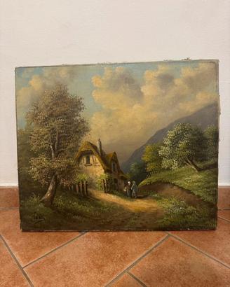 Dipinto olio su tela "Valdés" paesaggio rurale