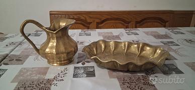 Set Vintage Brocca con Bacile in Ottone