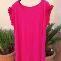 T-shirt blusa tunica maglietta fucsia donna nuova