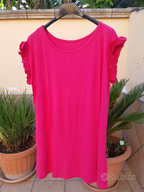 T-shirt blusa tunica maglietta fucsia donna nuova