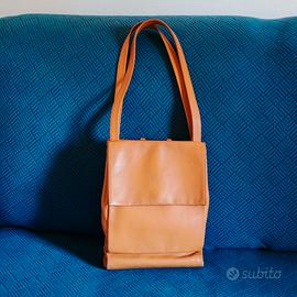 Borsa vintage Lamarthe in vera pelle arancione