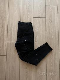 Jeans Nero Shein, Strappato, Slim Fit.