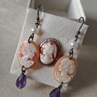Parure cammeo: anello e orecchini 
