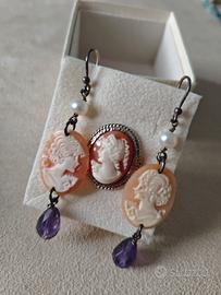 Parure cammeo: anello e orecchini 