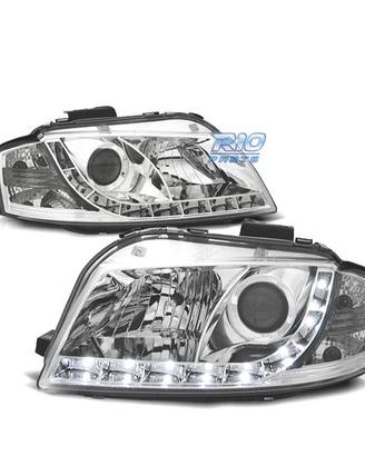 FARI AUDI A3 8P 03-08 LUCE DIURNA A LED FONDO CROM