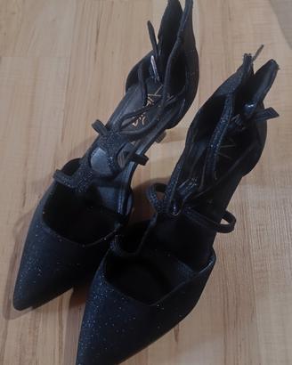 Scarpe Alesya nere glitter con tacco – Taglia 40