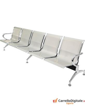 Panca per sala attesa 5 posti in acciaio Silver