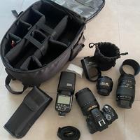 Nikon D5300 18-140 + 35mm + 70-300 + flash + borsa