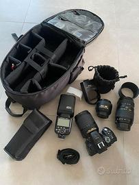 Nikon D5300 18-140 + 35mm + 70-300 + flash + borsa