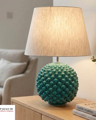 Lume Sfera Pigna Caltagirone con Paralume lino