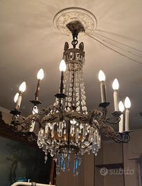 Lampadario antico con cristalli a goccia – 8 luci