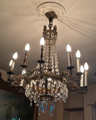 Lampadario antico con cristalli a goccia – 8 luci